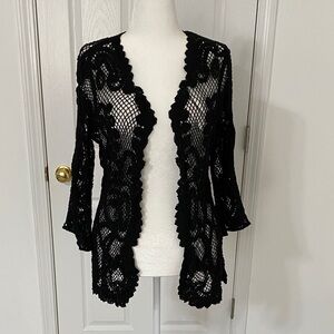 Nina Leonard Black Lace Open Cardigan